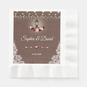Serviette En Papier Mariage à cordes vintage Lace Burlap