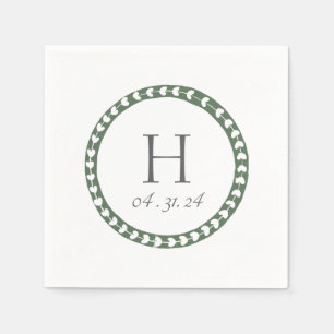 Serviette En Papier Mariage à impression botanique verte et blanche su