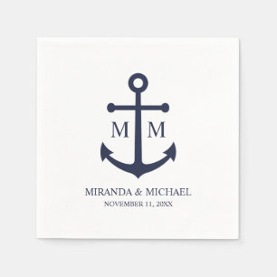 Serviette En Papier Mariage à l'ancre bleu marine nautique