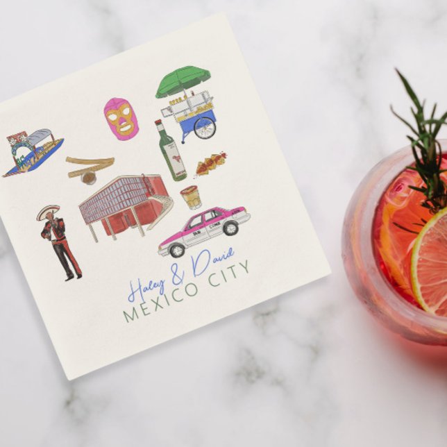 Serviette En Papier Mariage à l'aquarelle à Mexico City (Créateur téléchargé)