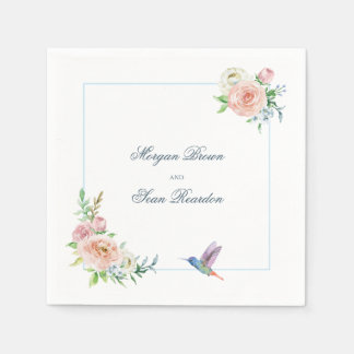 Serviette En Papier Mariage à l'aquarelle avec colibris et seersucker