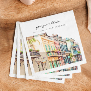 Serviette En Papier Mariage à l'aquarelle NOLA Nouvelle-Orléans, rue B
