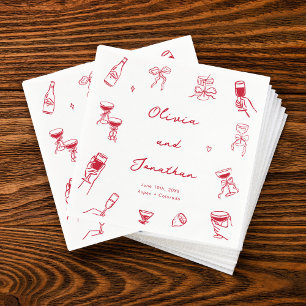 Serviette En Papier Mariage à main rouge tiré