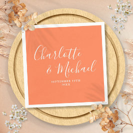 Serviette En Papier Mariage à signature élégante corail