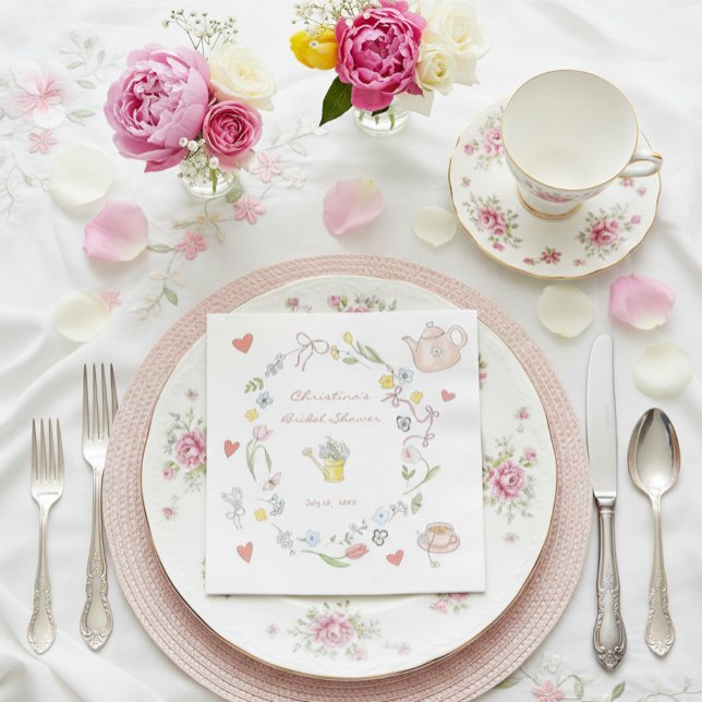 Serviette En Papier Mariage à thé fantaisiste dessiné à la main (Créateur téléchargé)