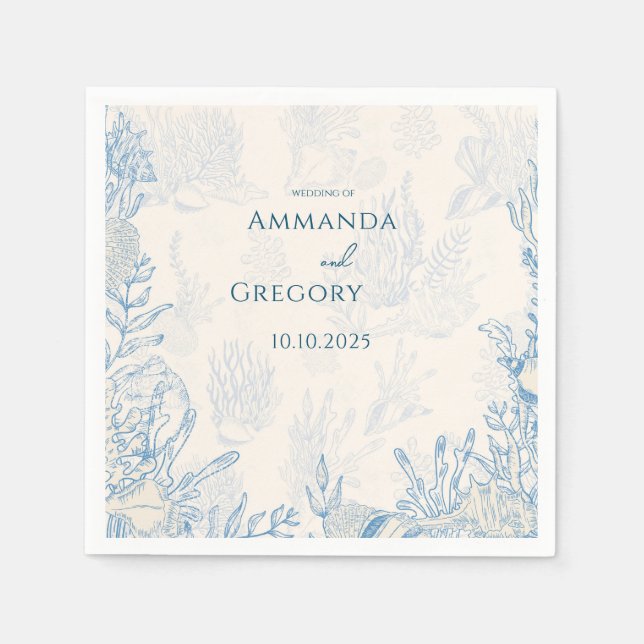 Serviette En Papier Mariage à thème Blue Toile Ocean (Devant)