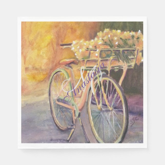 SERVIETTE EN PAPIER MARIAGE À VÉLO DE MATIN MONOGRAM PARTY (Devant)