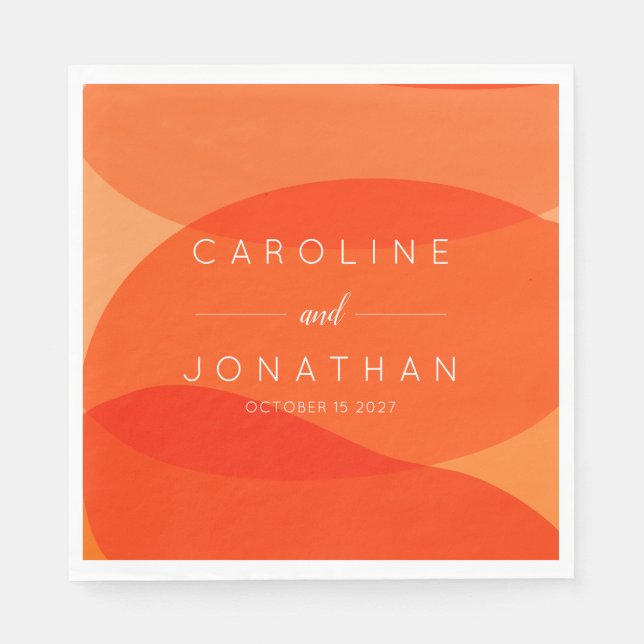 Serviette En Papier Mariage Abstrait Chic Orange Personnalisé Contempo (Devant)