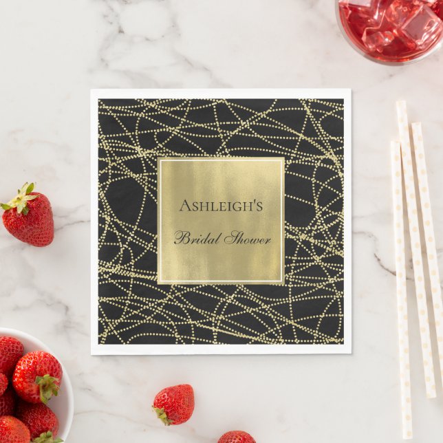 Serviette En Papier Mariage abstrait glamour or noir (En situation)