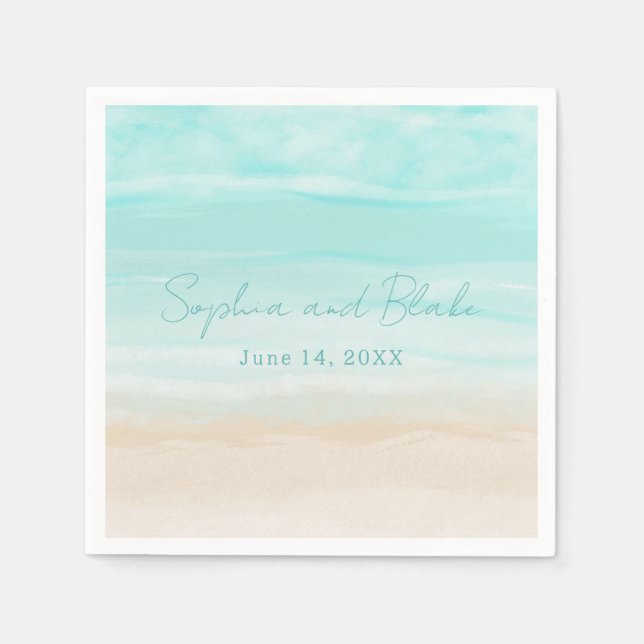 Serviette En Papier Mariage Abstrait moderne sur la plage (Devant)
