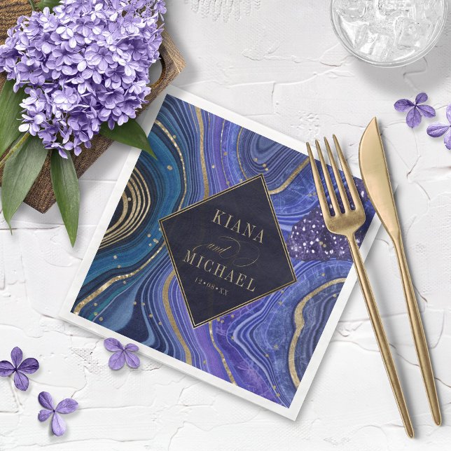 Serviette En Papier Mariage Agate Abstrait Midnight v2 ID827 (Créateur téléchargé)