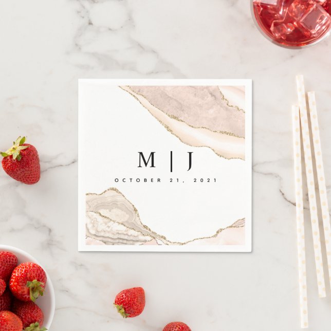 Serviette En Papier Mariage Agate Blush & Gold Parties scintillant (En situation)