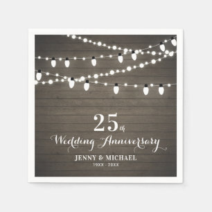 Serviette En Papier Mariage Anniversaire de Bois Rustique et Lumières 