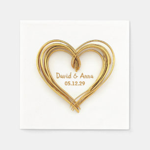 Serviette En Papier Mariage Anniversaire Gold Coeur câblé sur blanc