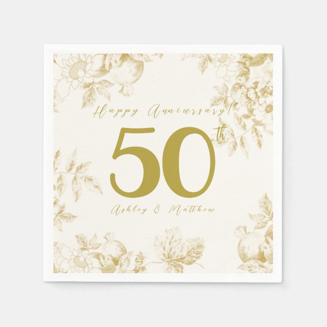 Serviette En Papier Mariage Anniversaire or vintage script personnalis (Devant)