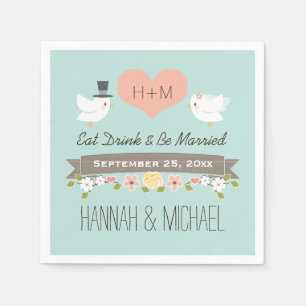 Serviette En Papier Mariage Aqua Blue Inséparables Dove