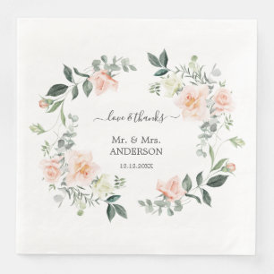 Serviette En Papier Mariage Aquarelle Bleu Fleurs Blanches