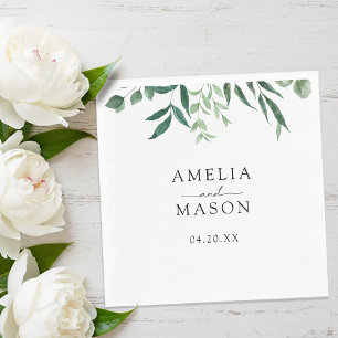 Serviette En Papier Mariage Aquarelle Feuillage Botanique Verdure