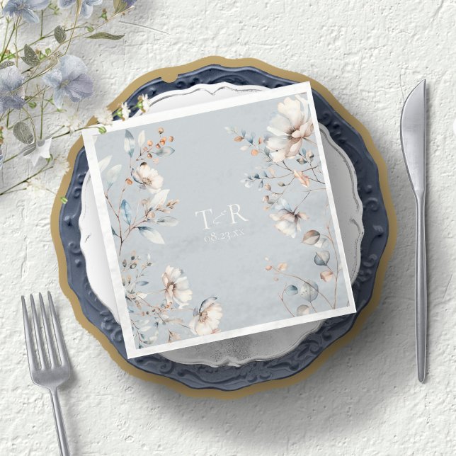 Serviette En Papier Mariage Aquarelle Fleur sauvage Delicate Blue ID11 (Créateur téléchargé)