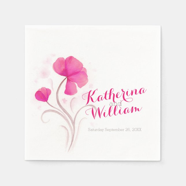 Serviette En Papier Mariage aquarelle fleur sauvage papier rose servie (Devant)
