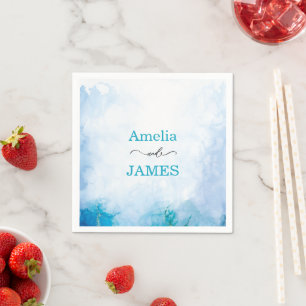 Serviette En Papier Mariage aquarelle moderne bleu et turquoise