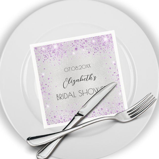 Serviette En Papier Mariage argent paillettes lavande (Créateur téléchargé)