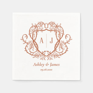 Serviette En Papier Mariage Armoiries Monogramme en Terracotta Rose Dé