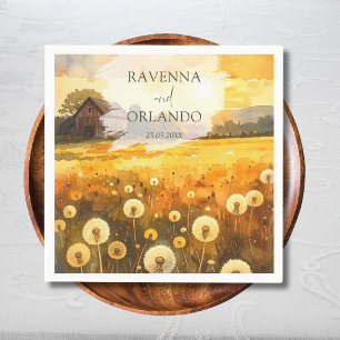 Serviette En Papier Mariage Art Aquarelle Grange Pissenlit Automne