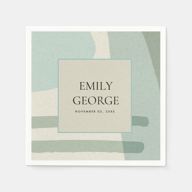 SERVIETTE EN PAPIER MARIAGE ARTISTIQUE BLEU AQUA ABSTRAIT MODERNE (Devant)