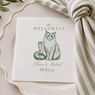 Serviette En Papier Mariage au Champagne avec un Chat Ragdoll Vert Sau