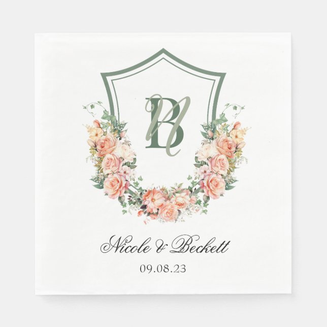 Serviette En Papier Mariage au motif floral de pêche (Devant)