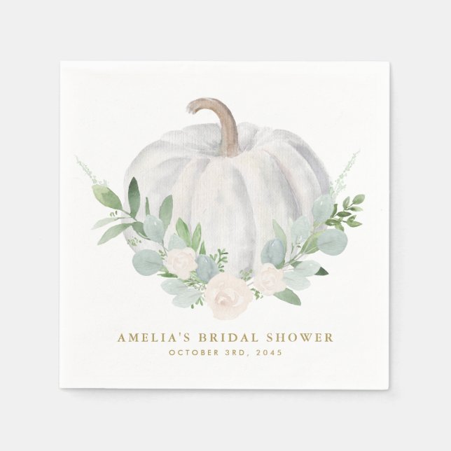 Serviette En Papier Mariage automnal de citrouille blanche à l'aquarel (Devant)
