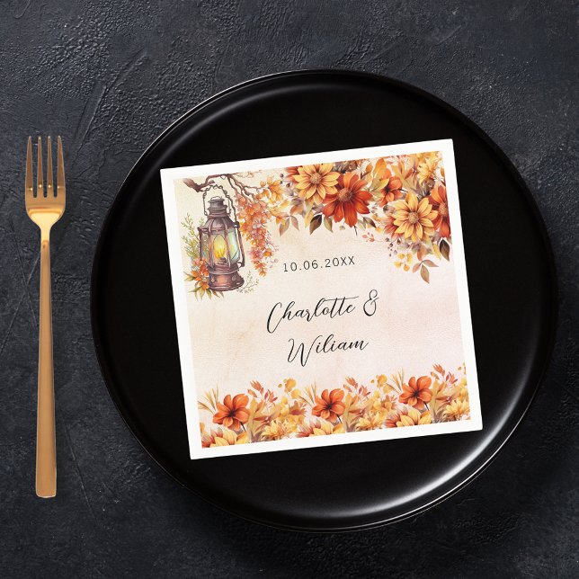 Serviette En Papier Mariage automne oranges florales lampe rustique (Créateur téléchargé)