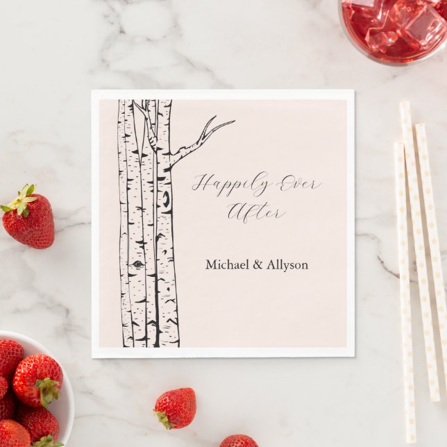Serviette En Papier Mariage aux Arbres de bouleau Rose Fardé (En situation)