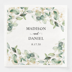 Serviette En Papier Mariage aux feuilles d'eucalyptus dorées