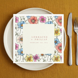 Serviette En Papier Mariage aux fleurs sauvages vibrantes
