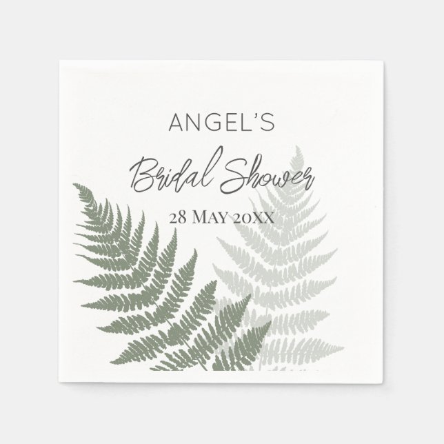 Serviette En Papier Mariage aux fougères vert forêt (Devant)