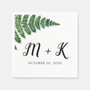 Serviette En Papier Mariage aux fougères vertes. Aquarelle botanique d