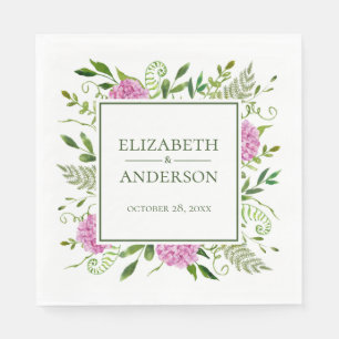 Serviette En Papier Mariage aux Hortensias Roses