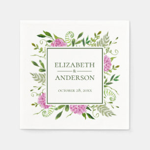 Serviette En Papier Mariage aux Hortensias Roses