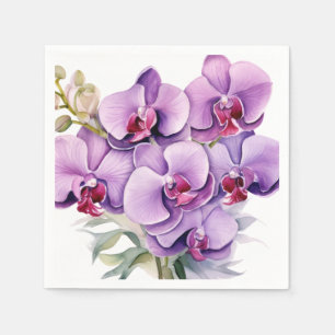 Serviette En Papier Mariage aux Orchidées Violettes et Blanches