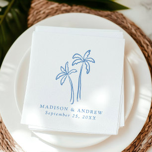 Serviette En Papier Mariage aux palmiers bleus dessinés à la main mode