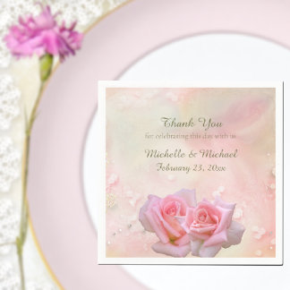 Serviette En Papier Mariage aux Roses Roses Parfaites