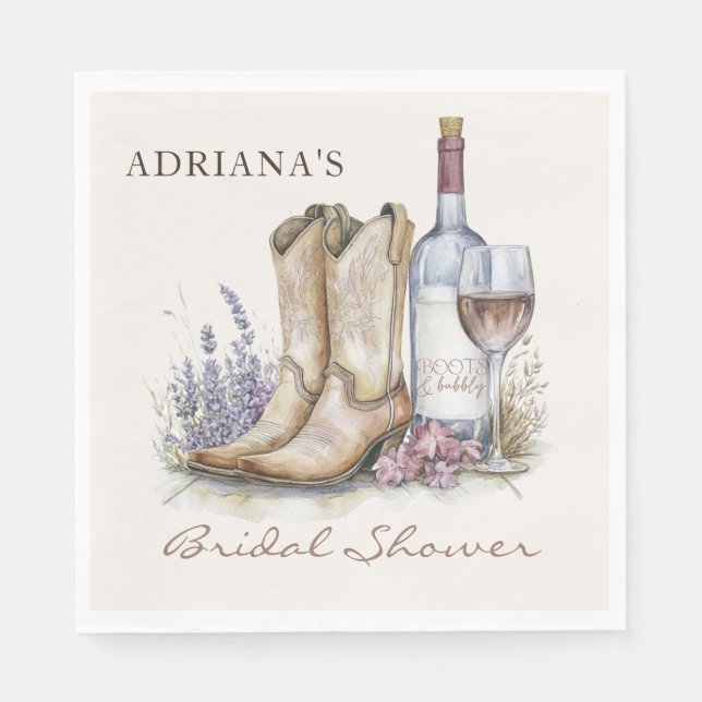 Serviette En Papier Mariage avec Bottes et Bulles Floral (Devant)