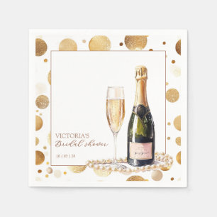 Serviette En Papier Mariage avec perles scintillantes dorées et Prosec