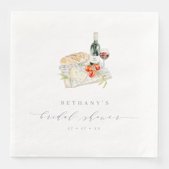 Serviette En Papier Mariage avec pique-nique vin et fromage modernes  (Devant)