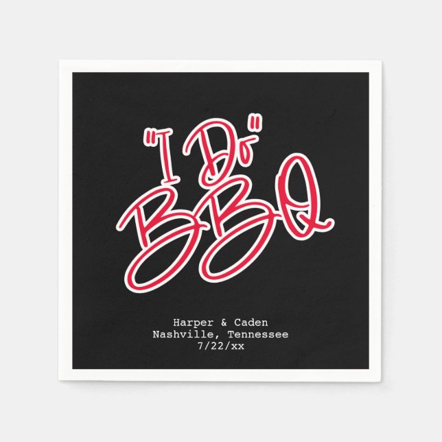 Serviette En Papier Mariage barbecue en noir et rouge I Do (Devant)