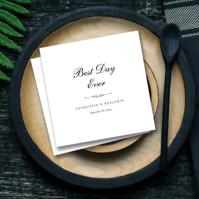 Serviette En Papier Mariage "Best Day Ever" personnalisé (Personalized Elegant 'Best Day Ever' Wedding Napkins)