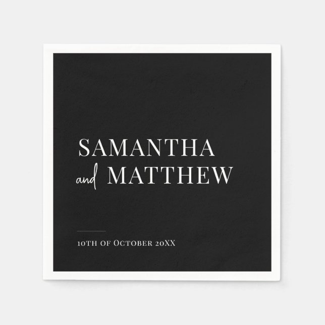 Serviette En Papier Mariage Black Modern Couple Names (Devant)