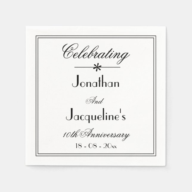 Serviette En Papier Mariage blanc classique chic papier d'anniversaire (Devant)